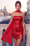 Vestido Curto de Regresso a Casa Curto Bodycon Sem Lantejoulas Douradas Bodycon com Fenda