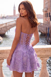Espartilho cor-de-rosa transparente floral A-Line Sweetheart Renda nas costas vestido com bordas