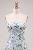 Vestido Curto de Finalistas Verde Verde Claro, Strapless A-Line Sem Alças, Lantejoulas com Folhos