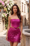 Vestido de Finalistas Body-Sem Alças Bodycon, Espartilho de 2 peças, com franjas
