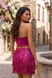 Vestido de Finalistas Body-Sem Alças Bodycon, Espartilho de 2 peças, com franjas