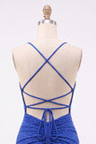 Vestido Curto de Finalistas Azul Real com Missangas e Renda nas Costas