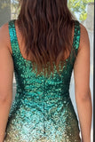 Vestido de regresso a casa com lantejoulas bodycon verde e dourado com gola quadrada e cintilante