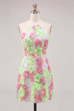 Vestido de Boas-Vindas a Casa com Flores Corconadas Cor-de-Rosa e Verdes com Bordados