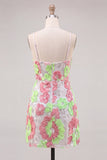 Vestido de Boas-Vindas a Casa com Flores Corconadas Cor-de-Rosa e Verdes com Bordados