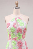 Vestido de Boas-Vindas a Casa com Flores Corconadas Cor-de-Rosa e Verdes com Bordados