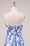 Vestido Curto de Regresso a Casa Sem Alças Azul Bodycon Lantejoulas