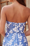 Vestido Curto de Regresso a Casa Sem Alças Azul Bodycon Lantejoulas