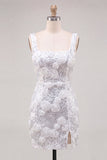 Vestido de Homecoming com lantejoulas bodycon decote quadrado com decote quadrado e flores 3D