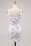 Vestido de Homecoming com lantejoulas bodycon decote quadrado com decote quadrado e flores 3D