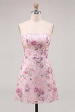 Vestido curto de regresso a casa com lantejoulas cor-de-rosa em linha A