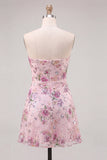 Vestido curto de regresso a casa com lantejoulas cor-de-rosa em linha A