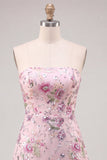 Vestido curto de regresso a casa com lantejoulas cor-de-rosa em linha A