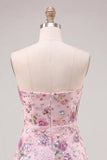 Vestido curto de regresso a casa com lantejoulas cor-de-rosa em linha A