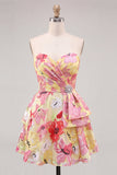 Vestido de Finalistas Rosa A-Line Floral com Missangas e Missangas