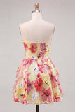 Vestido de Finalistas Rosa A-Line Floral com Missangas e Missangas