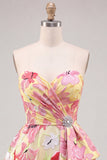 Vestido de Finalistas Rosa A-Line Floral com Missangas e Missangas
