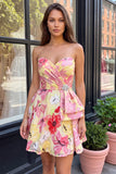 Vestido de Finalistas Rosa A-Line Floral com Missangas e Missangas