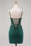 Vestido curto curto floral de regresso a casa verde verde escuro bodycon alças finas