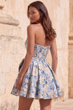 Espartilho Vermelho A-Line Strapless Jacquard Vestido Floral de Regresso a Casa com Laço