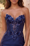 Espartilho azul-marinho Sweetheart Bodycon Floral Pagins Vestido Curto de Homecoming de Cetim