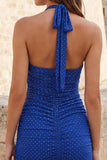 Vestido curto de regresso a casa, decote cor-deco, decote halter, cor-decote cor-de-rosa, com bordas