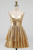 Vestido Curto de Finalistas de Finalistas Metálicos Linha A dourado