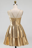 Vestido Curto de Finalistas de Finalistas Metálicos Linha A dourado