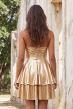 Vestido Curto de Finalistas de Finalistas Metálicos Linha A dourado