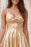 Vestido Curto de Finalistas de Finalistas Metálicos Linha A dourado