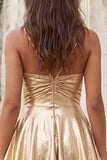 Vestido Curto de Finalistas de Finalistas Metálicos Linha A dourado