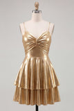 Vestido Curto de Finalistas de Finalistas Metálicos Linha A dourado