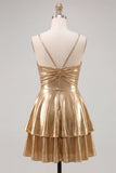 Vestido Curto de Finalistas de Finalistas Metálicos Linha A dourado