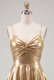 Vestido Curto de Finalistas de Finalistas Metálicos Linha A dourado