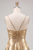 Vestido Curto de Finalistas de Finalistas Metálicos Linha A dourado