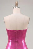Sweetheart Fuchsia Fúcsia Linha A, vestido curto metálico franzido em camadas para o regresso ao lar