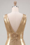 Vestido de finalistas de finalistas, azul céu metálico, decote em V, apertado e apertado