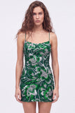 Vestido de regresso a casa azul bodycon alças finas, lantejoulas com missangas e renda nas costas