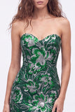 Vestido curto de regresso a casa, Lantejoulas Verdes Bodycon Sem Alças, Renda nas Costas