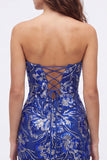 Vestido curto de regresso a casa, Lantejoulas Verdes Bodycon Sem Alças, Renda nas Costas