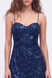Lantejoulas azul-marinho A-Line Straps de alças finas Vestido curto de regresso a casa com renda nas costas