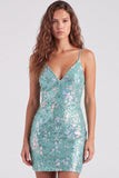 Vestido de Regresso a Casa Verde Bodycon Bodycon Cintilante Tiras Finas