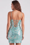 Vestido de Regresso a Casa Verde Bodycon Bodycon Cintilante Tiras Finas