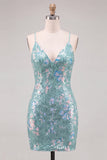 Vestido de Regresso a Casa Verde Bodycon Bodycon Cintilante Tiras Finas