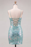 Vestido de Regresso a Casa Verde Bodycon Bodycon Cintilante Tiras Finas