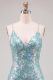 Vestido de Regresso a Casa Verde Bodycon Bodycon Cintilante Tiras Finas