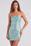 Vestido curto de regresso aos anos 80 vermelho cintilante de lantejoulas bodycon sem alças