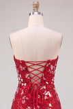 Vestido curto de regresso aos anos 80 vermelho cintilante de lantejoulas bodycon sem alças
