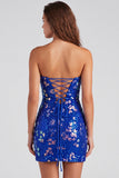Vestido curto de regresso aos anos 80 vermelho cintilante de lantejoulas bodycon sem alças