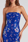 Vestido curto de regresso aos anos 80 vermelho cintilante de lantejoulas bodycon sem alças